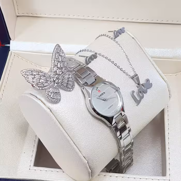 ساعت زنانه و دخترانه اوکیا بند استیل با انگشتر Okeea