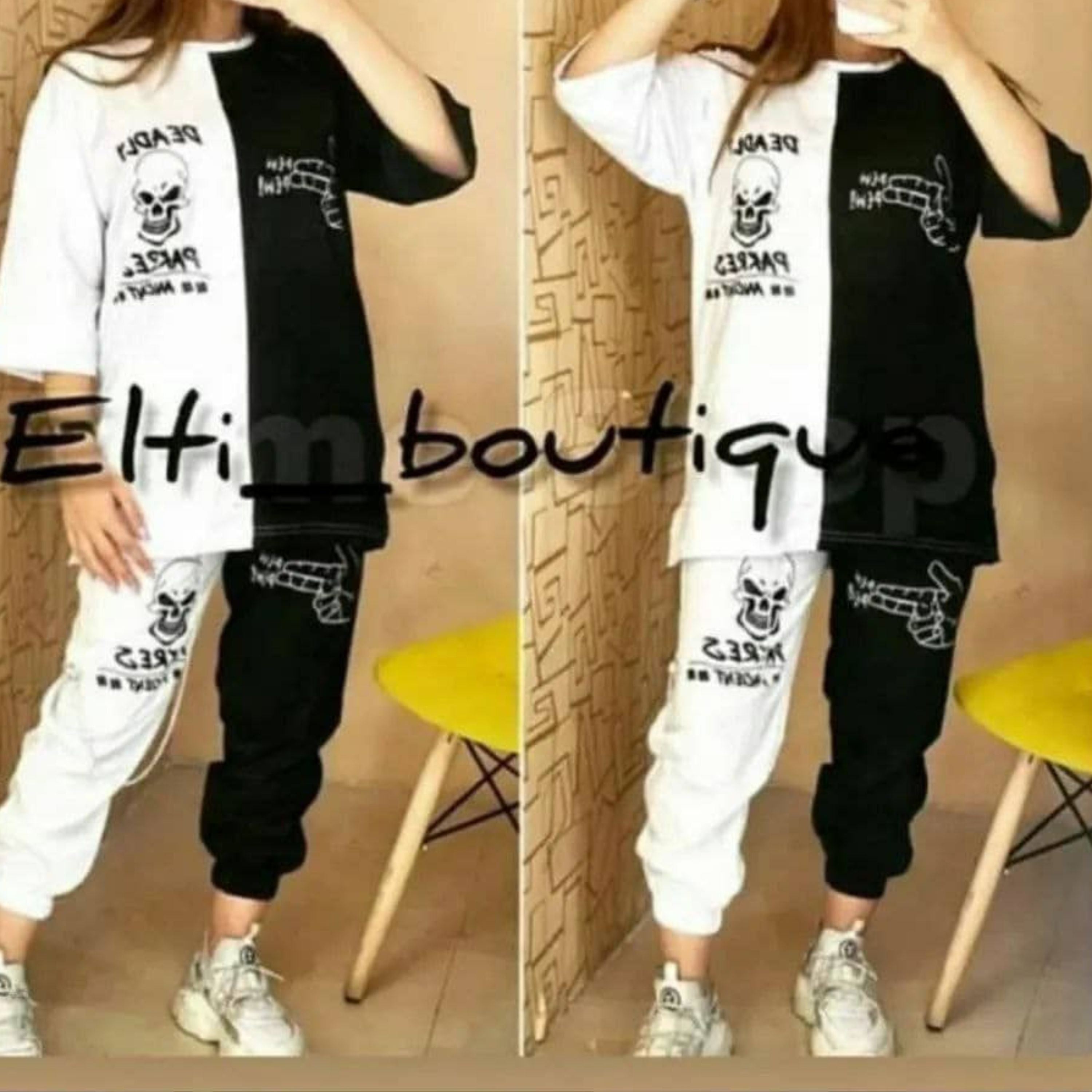 ست تیشرت وشلوار لش زنانه