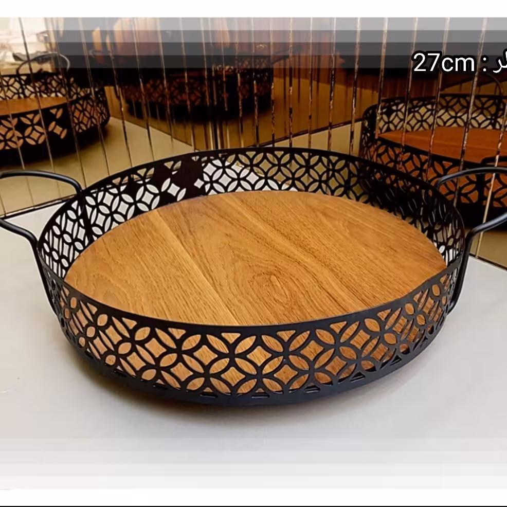 استند سینی گرد کف چوب مفتولی 