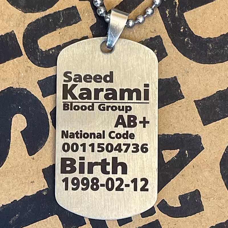 پلاک استیل نقره ای و زنجیر استیل