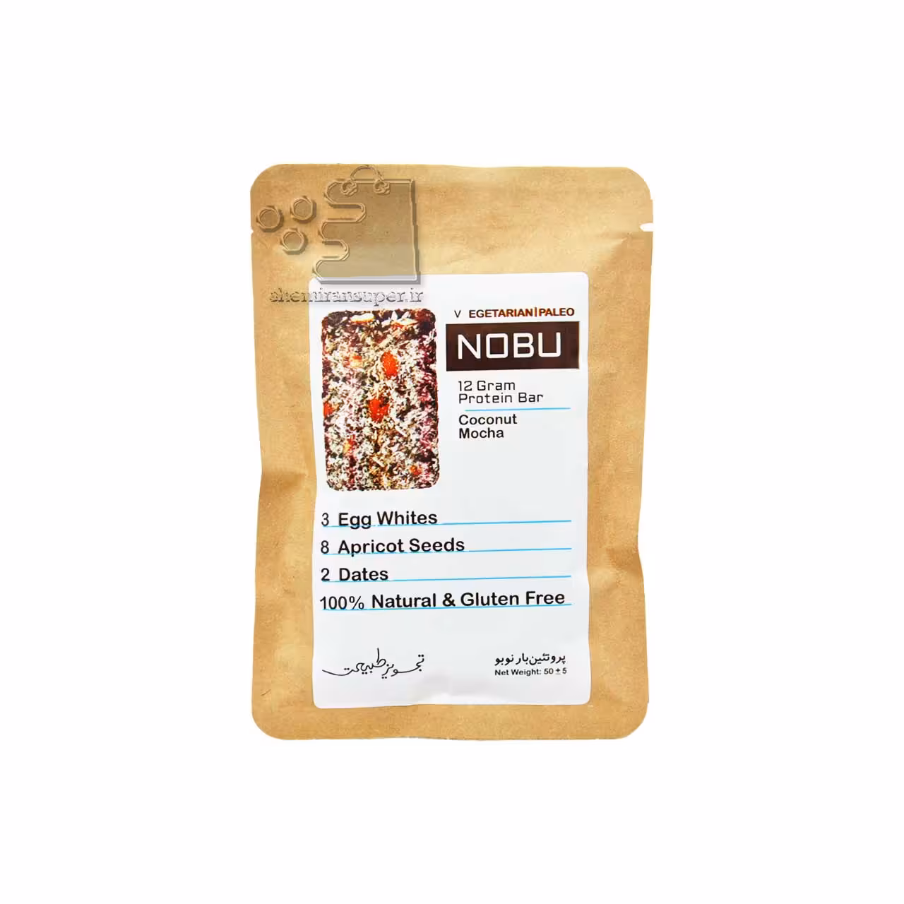 پروتئین بار موکا نارگیل بدون شکر 50 گرم نوبو - nobu