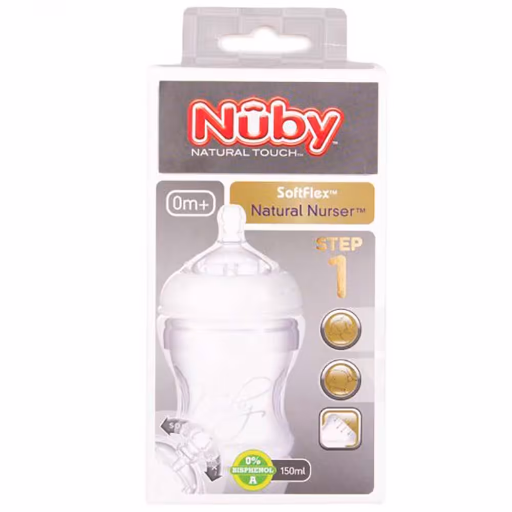 شیشه شیر تمام سیلیکون 0  ماه نابی Nuby ظرفیت 150 میلی لیتر