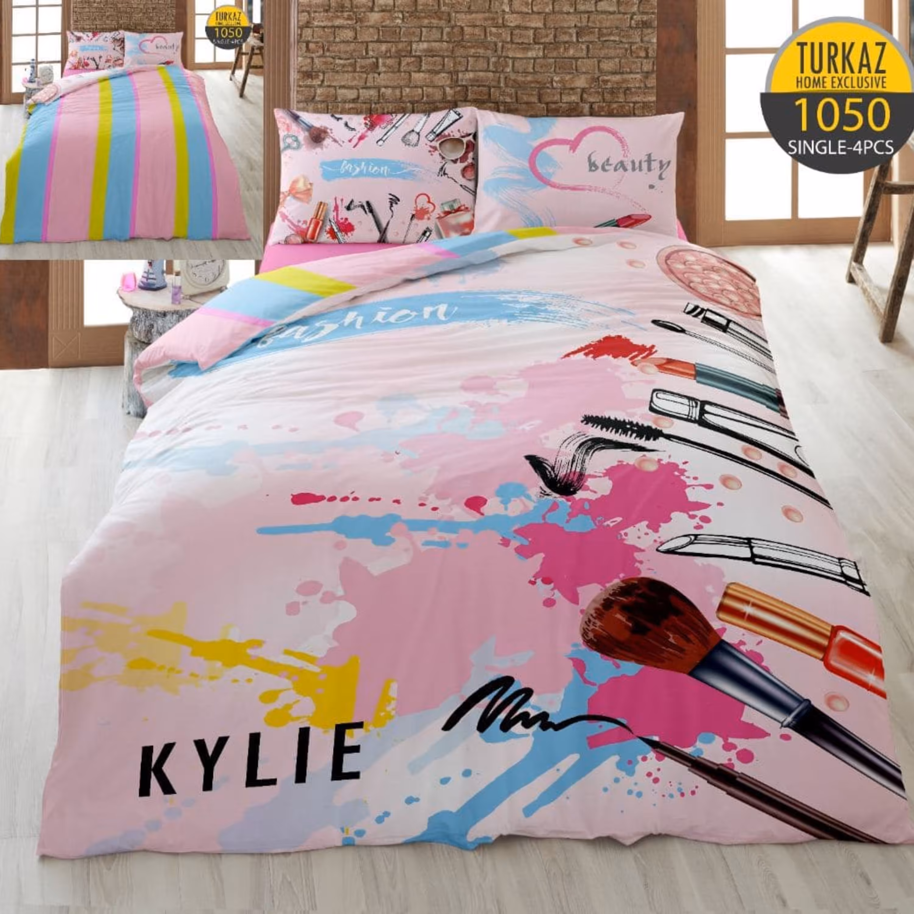 سرویس لحاف روتختی 1 نفره چاپی تنسل برند ترکاز(Turkaz) کد 1050