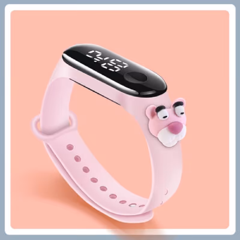 ساعت مچی دیجیتال سیلیکونی فانتزی دخترانه  بچه گانه پسرانه مدل پلنگ صورتی