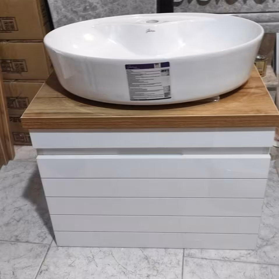 روشویی کابینتی بیضی سفید چوب درجه 1