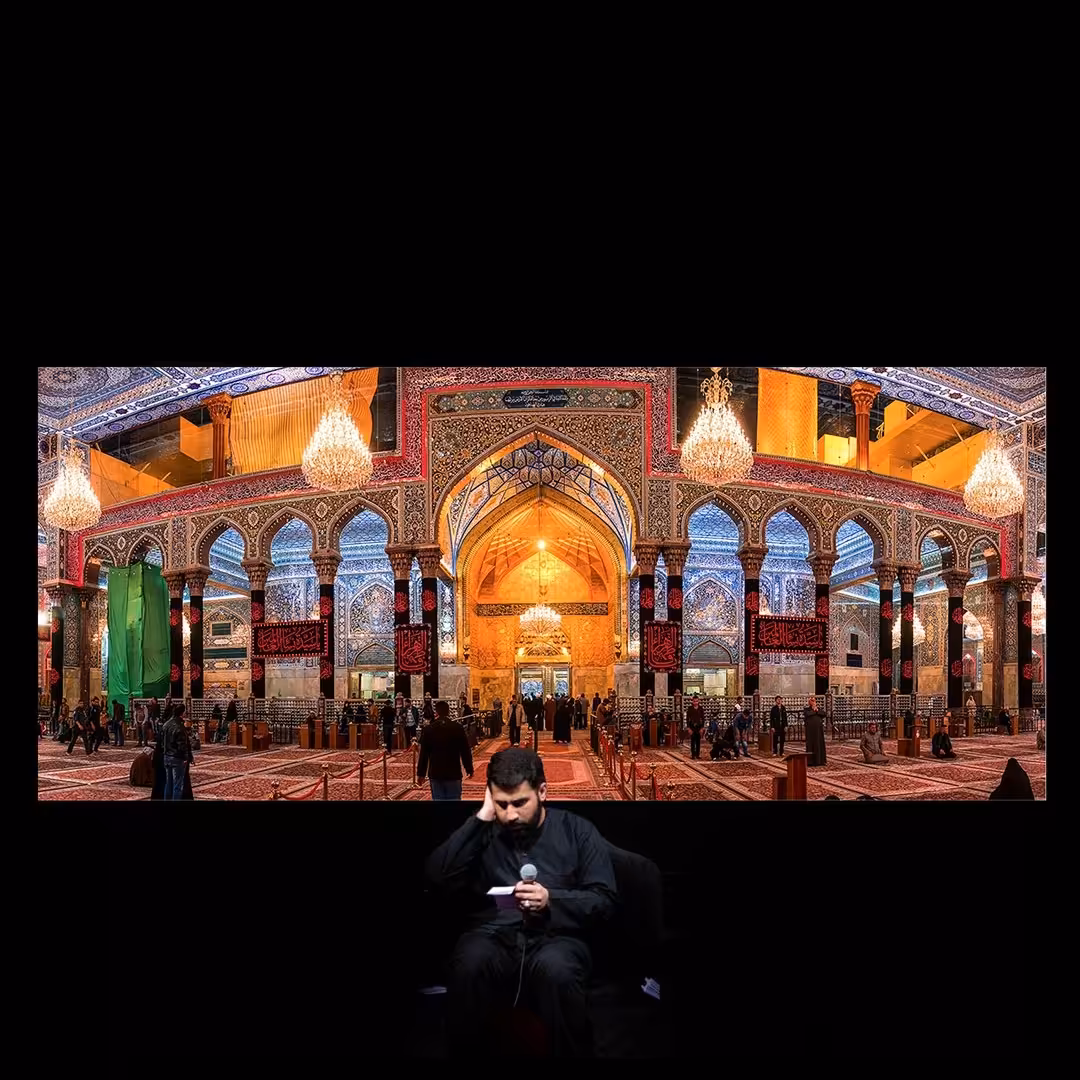 پرچم محرم امام حسین طرح ورودی باب القبله سایز 140در300 