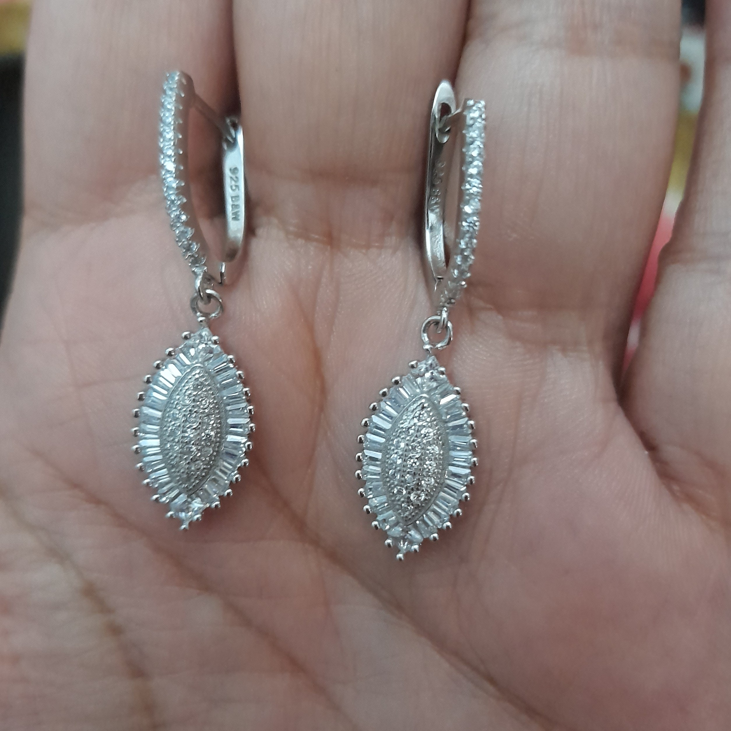 گوشواره آویز نقره 925 تمام نگین