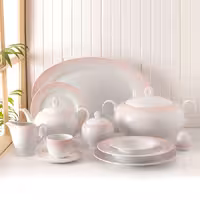 سرویس چینی زرین طرح ساکورا صورتی 102 پارچه