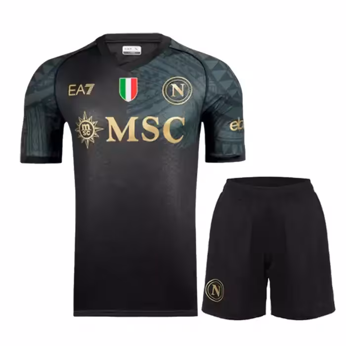کیت سوم ناپولی 2024 ست پیراهن و شورت با لوگوی دوختی و تایلندی