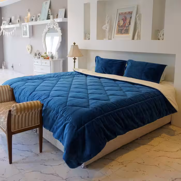 سرویس روتختی دونفره 8 تکه مخمل لومانا رنگ سرمه ای