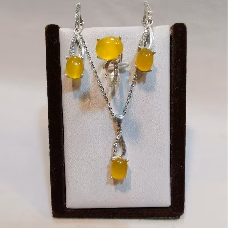 10-نیم ست نقره عیار 925 با سنگ عقیق زرد  کد 2- W 12.76