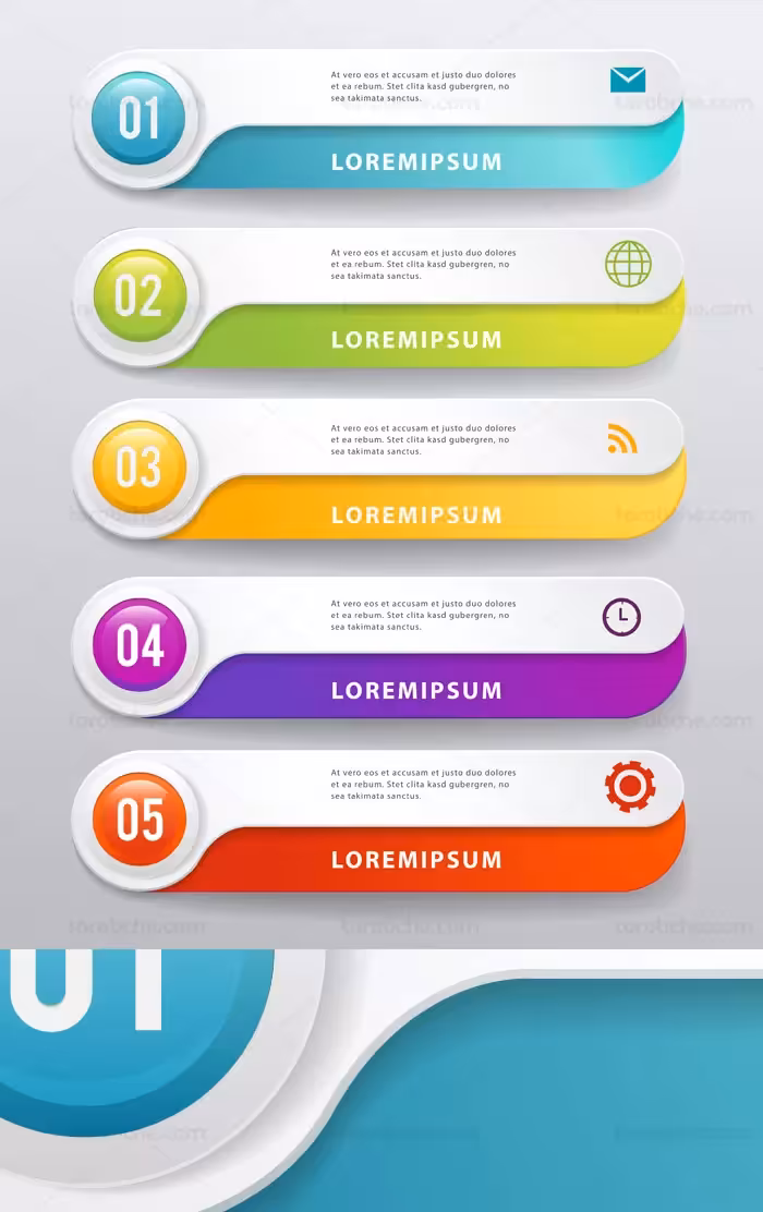 وکتور طرح دکمه های رنگی وب در 5 طرح مختلف - گرافیک با طعم تربچه