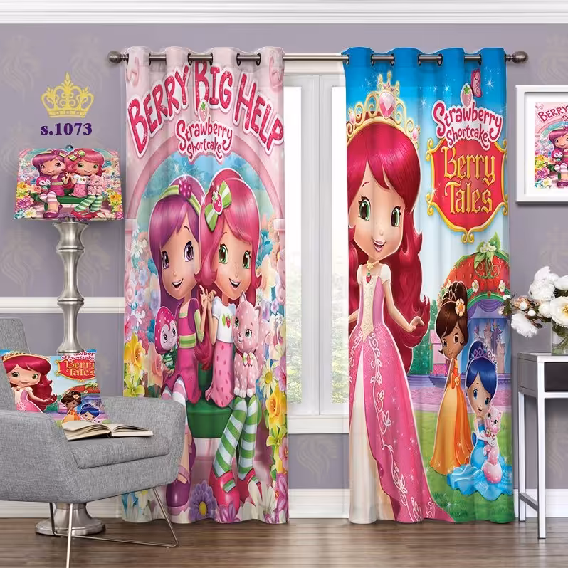 پرده اتاق خواب دخترانه دو قواره طرح کارتونی کد S1073