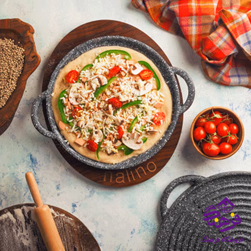 تابه نالینو گریل چدن سایز 26 درب دار مدل Padela