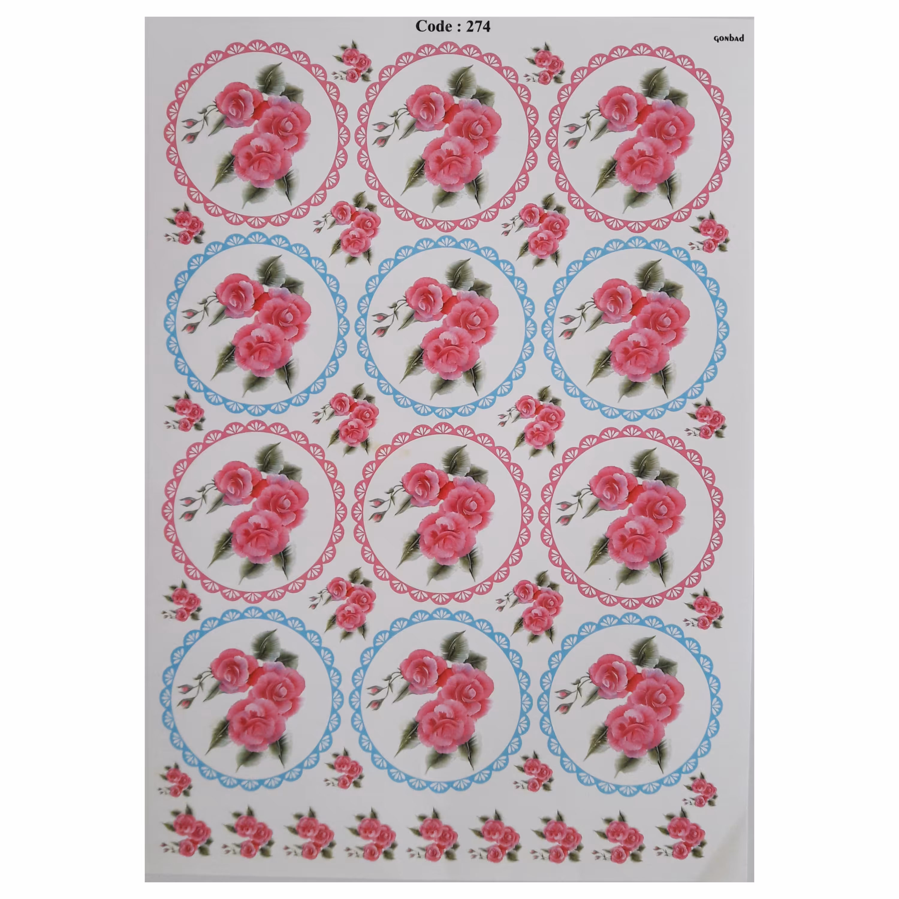 ترنسفر طرح رز پائونیا ابعاد 30در 40 cm