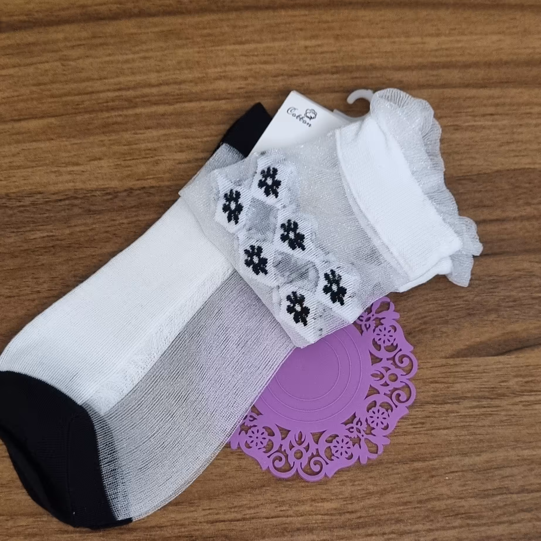 جوراب شیشه ای گل دار خاص ساق بلند  ساقدار زیبا