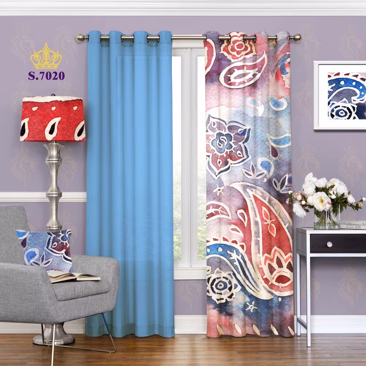 پرده پذیرایی دو قواره طرح اسلیمی کد S7020