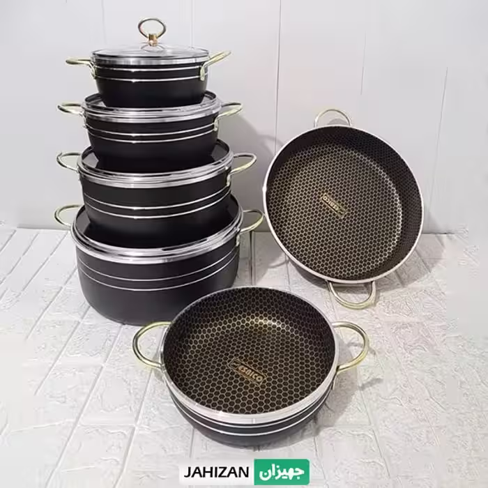 سرویس قابلمه 10پارچه اسبیکو مدل زنبوری