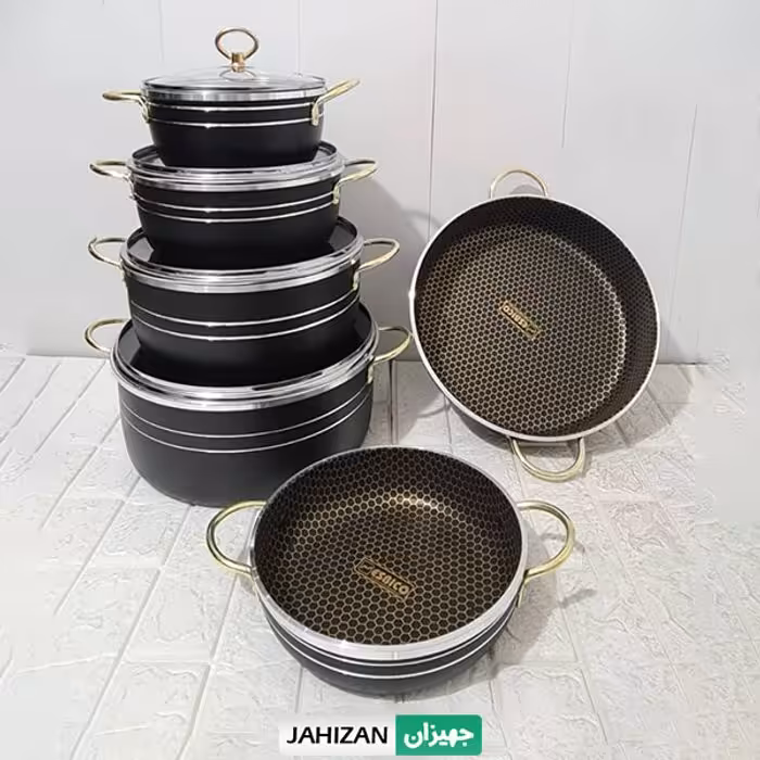 سرویس قابلمه 10پارچه اسبیکو مدل زنبوری