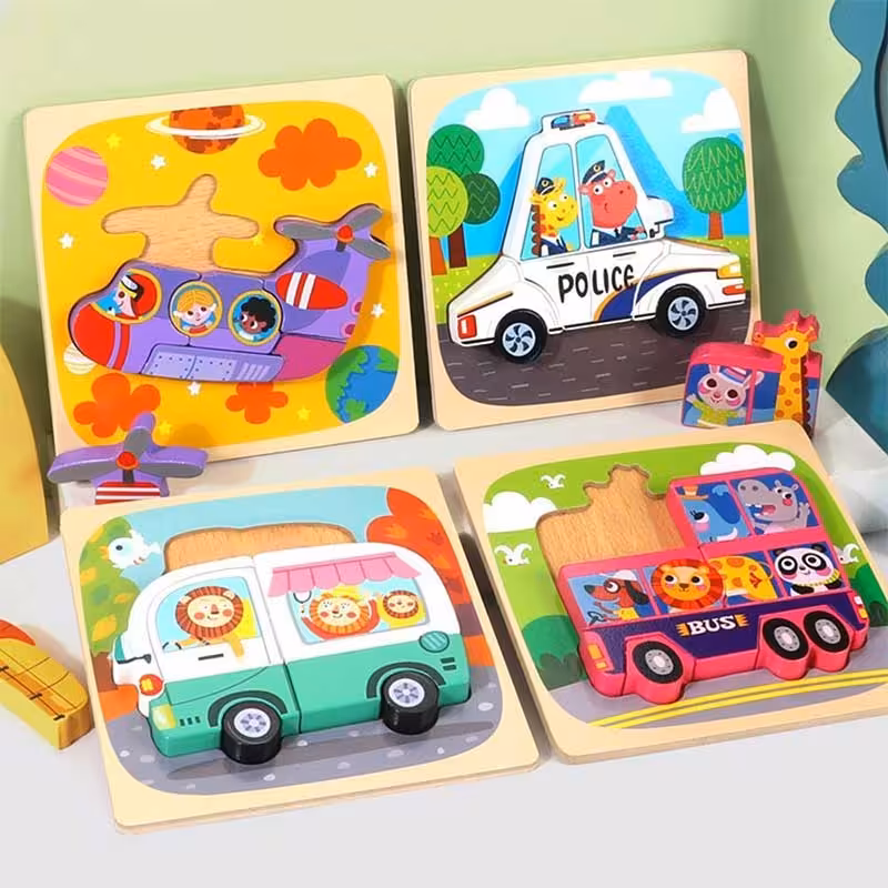 پازل چوبی جاگذاری 4 عددی مدل ماشین کد JHTOY9323