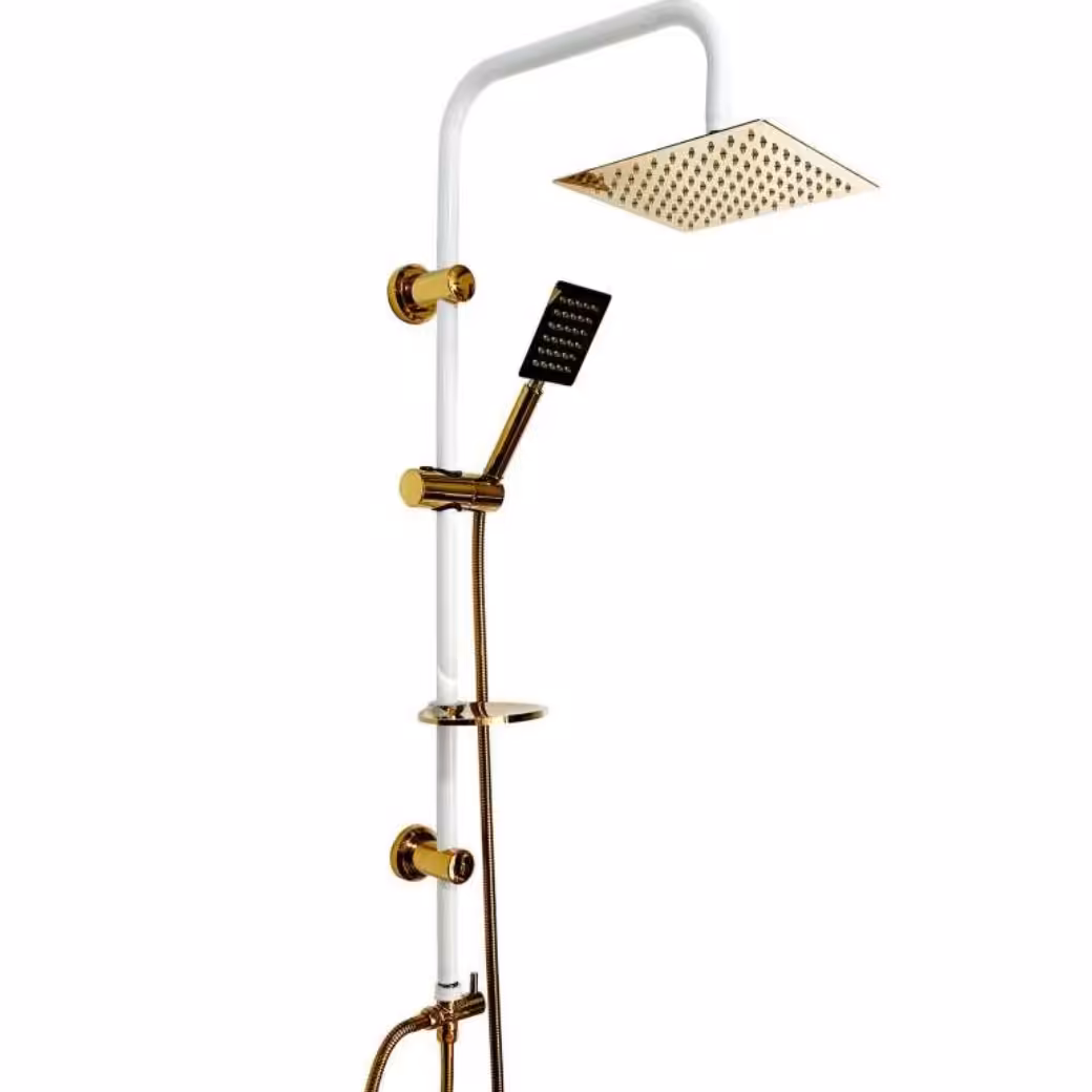 دوش حمام دوکاره استیل سفید طلایی