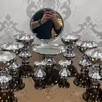 هفت سین کاسه ای نقره ای همراه با آینه و شمعدان با آبکاری دجه یک 