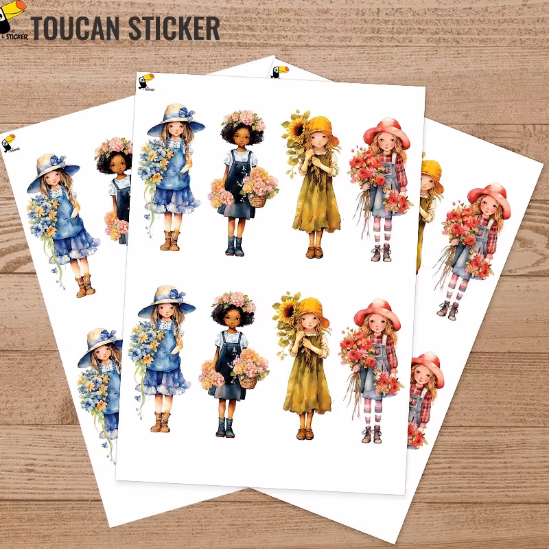 استیکر (برچسب) طرح دختر بدون برش 8 عدد در یک برگ A5 کد 77