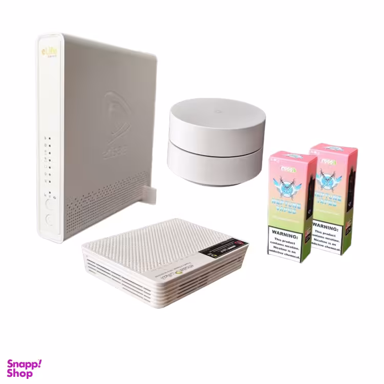 پک روتر Google WiFi AC1304 و روتر Elife Wifi6 و مودم فیبر نوری هوآوی Echolife 8240h5 مجموعه 3 عددی