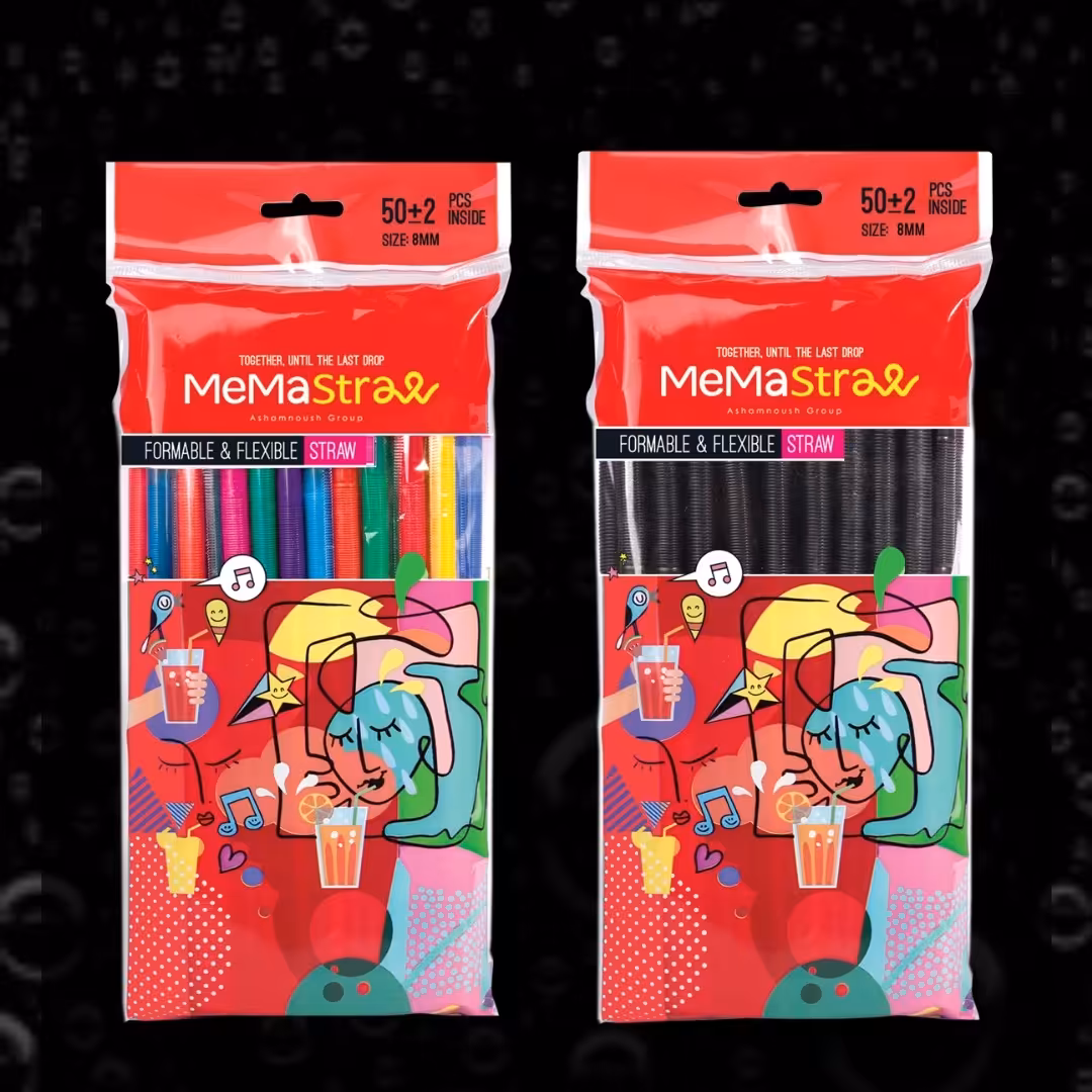 نی نوشیدنی تاشو فنری مارک می ما استرا mema straw قطر 8 میل 50 عددی 