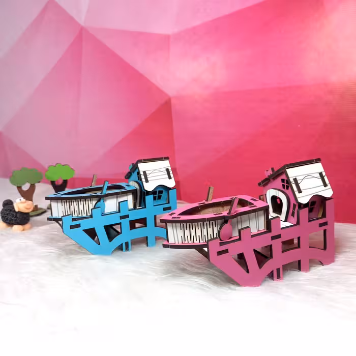 کلبه چوبی با قایق 09-ماکت اسکله چوبی-ماکت کلبه چوبی-کلبه چوبی کوچک-ماکت گلدونه