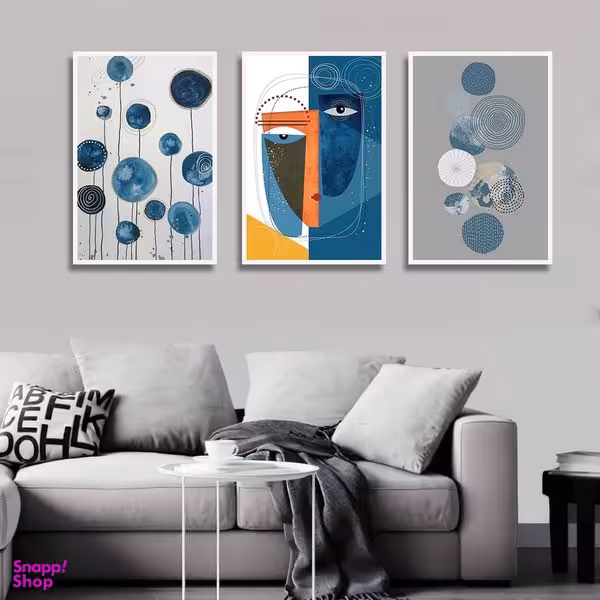 تابلو بکلیت طرح دکوری مدرن نقاشی سبک کوبیسم مدل W-1471 مجموعه 3 عددی