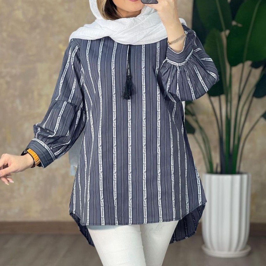 تونیک نخی فری سایز آستین پفی بسیار راحت و خوشگل
