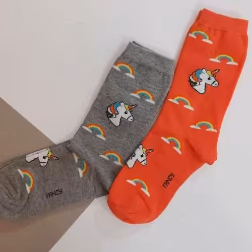 جوراب ساق دار فانتزی یونیکورنی صورتی