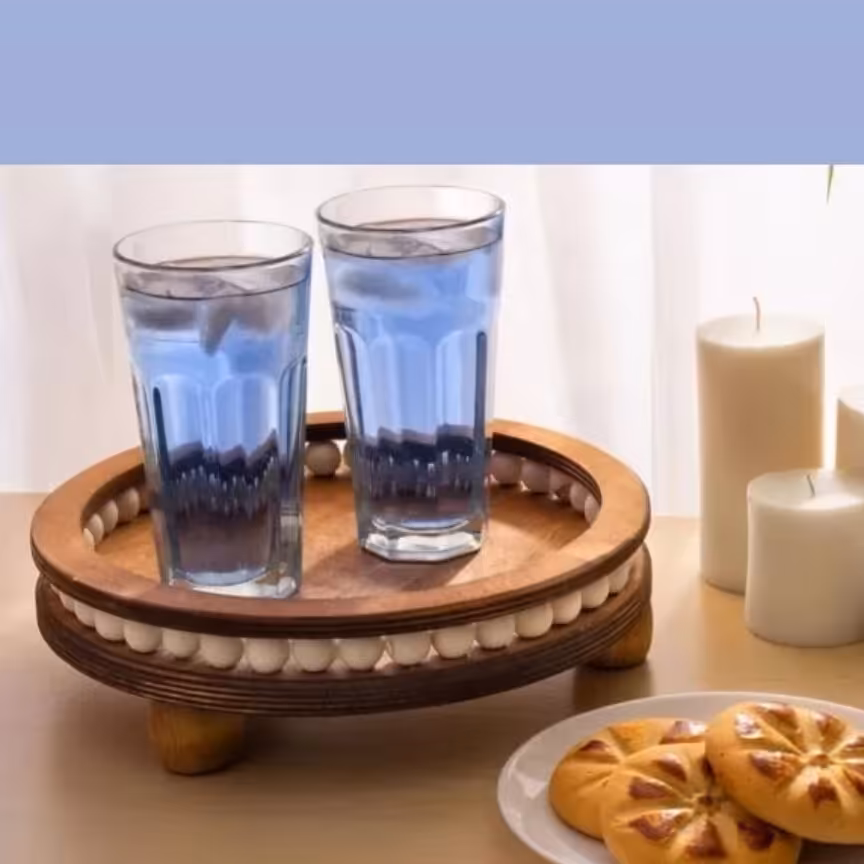 سینی گرد چوب  پایه دار و مهره دار چوب روس قابل شستشو 