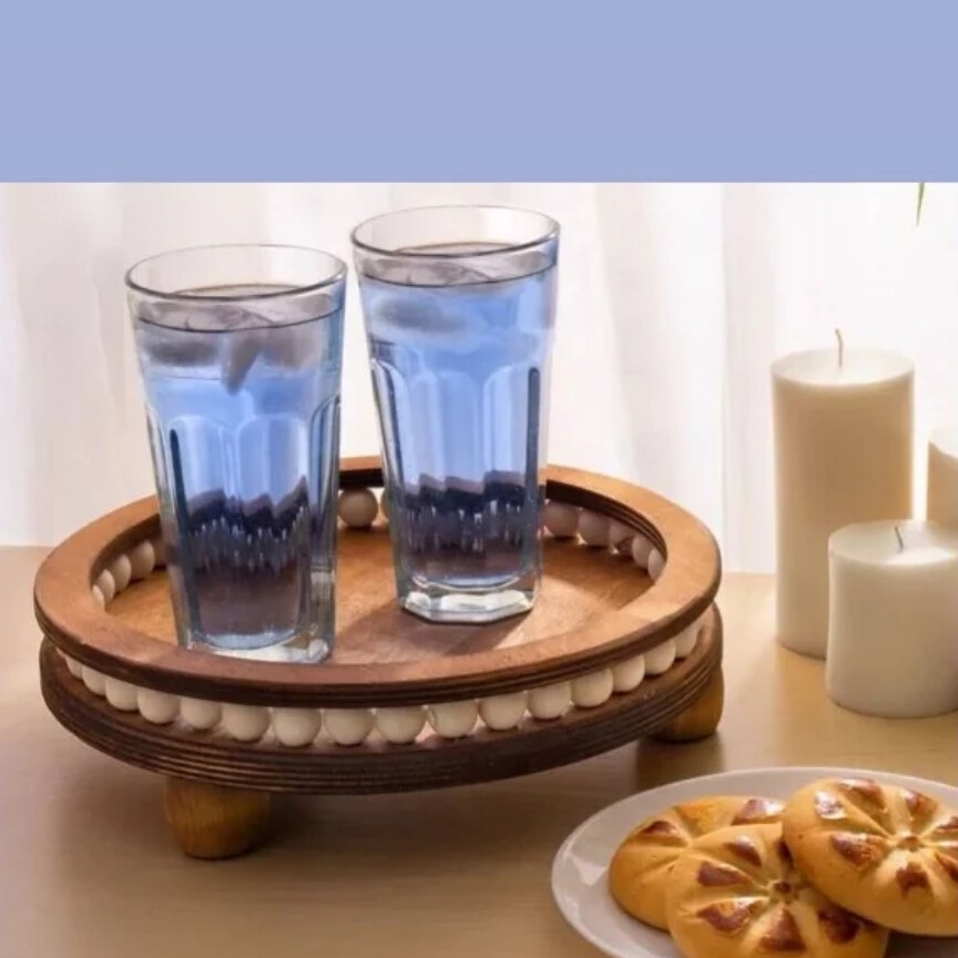 سینی گرد چوب پایه دار و مهره دار چوب روس قابل شستشو