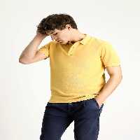 تی شرت یقه پولو زرد مردانه Polo Yaka Slim Fit Bark cut Cotton T shirt Kiğılı