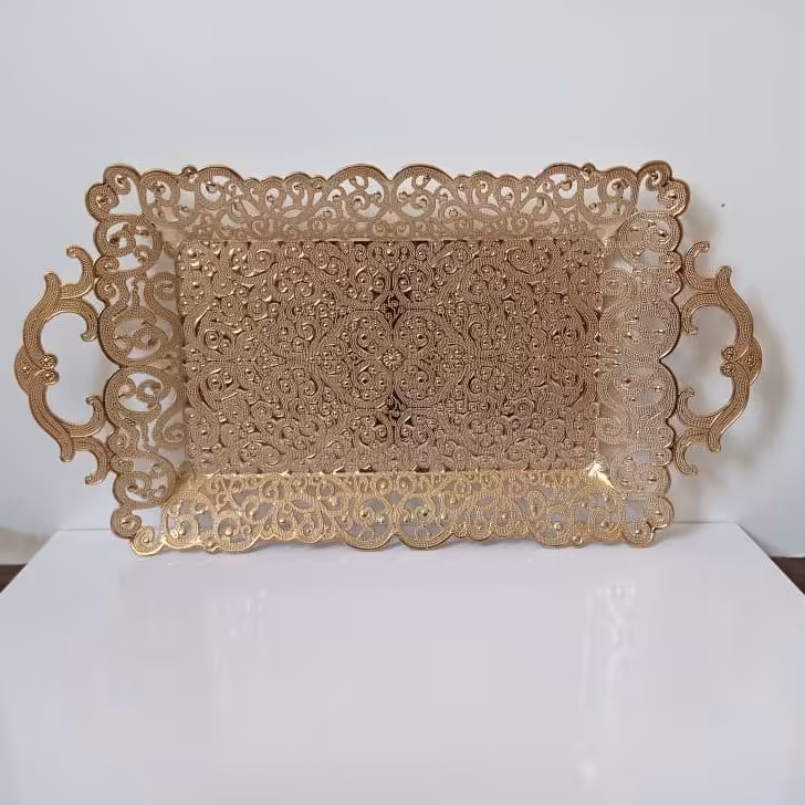 سینی چای خوری طلایی رنگ کار ترک نانو شده محکم مقاوم