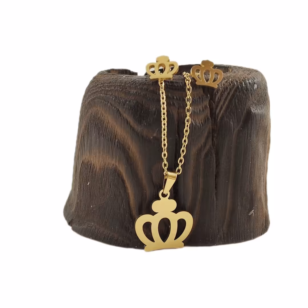 نیم ست استیل طلایی طرح تاج  کوچک رنگ ثابت