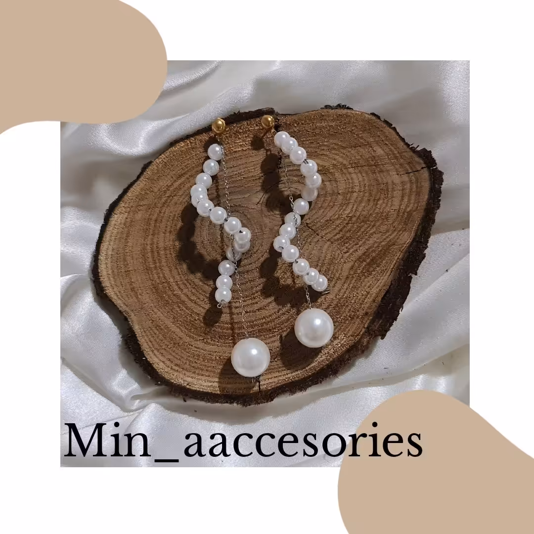 گوشواره مروارید مدل پیچ  پیچی و زنجیر رنگ ثابت 8 سانتی 