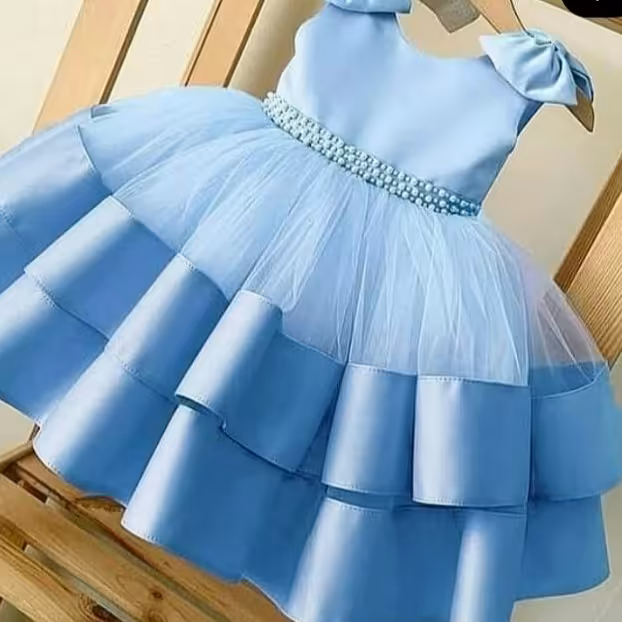 پیراهن پفی ابی اسمانی شیک 