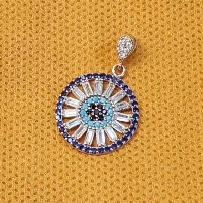 گردنبند نقره زنانه طرح چشم زخم دایره باگت دار قالب طلا کد 429908