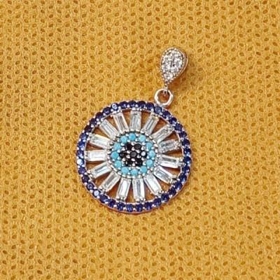 گردنبند نقره زنانه طرح چشم زخم دایره باگت دار قالب طلا کد 429908