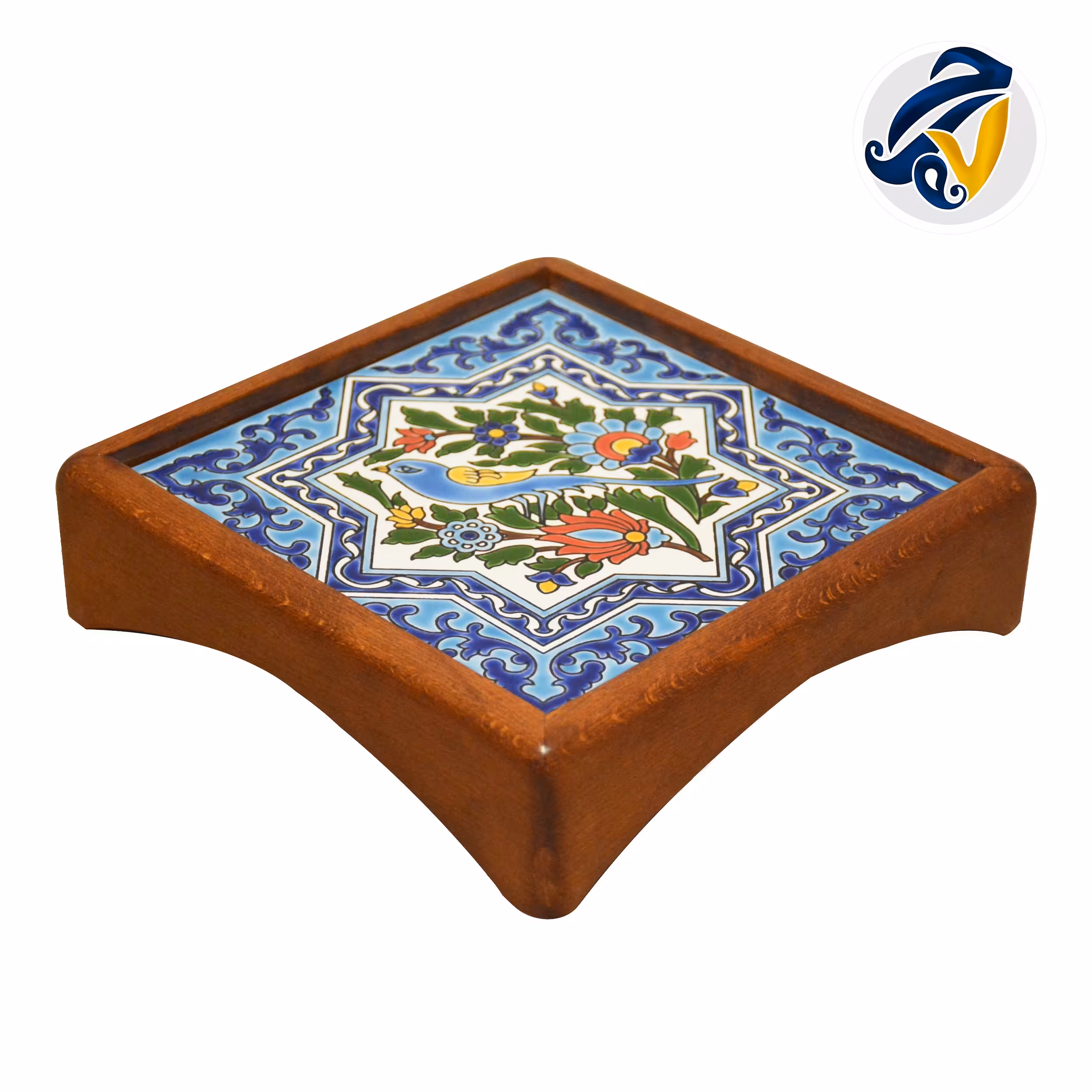 سینی پذیرایی  چوبی دو نفره کف کاشی کاری هفت رج 