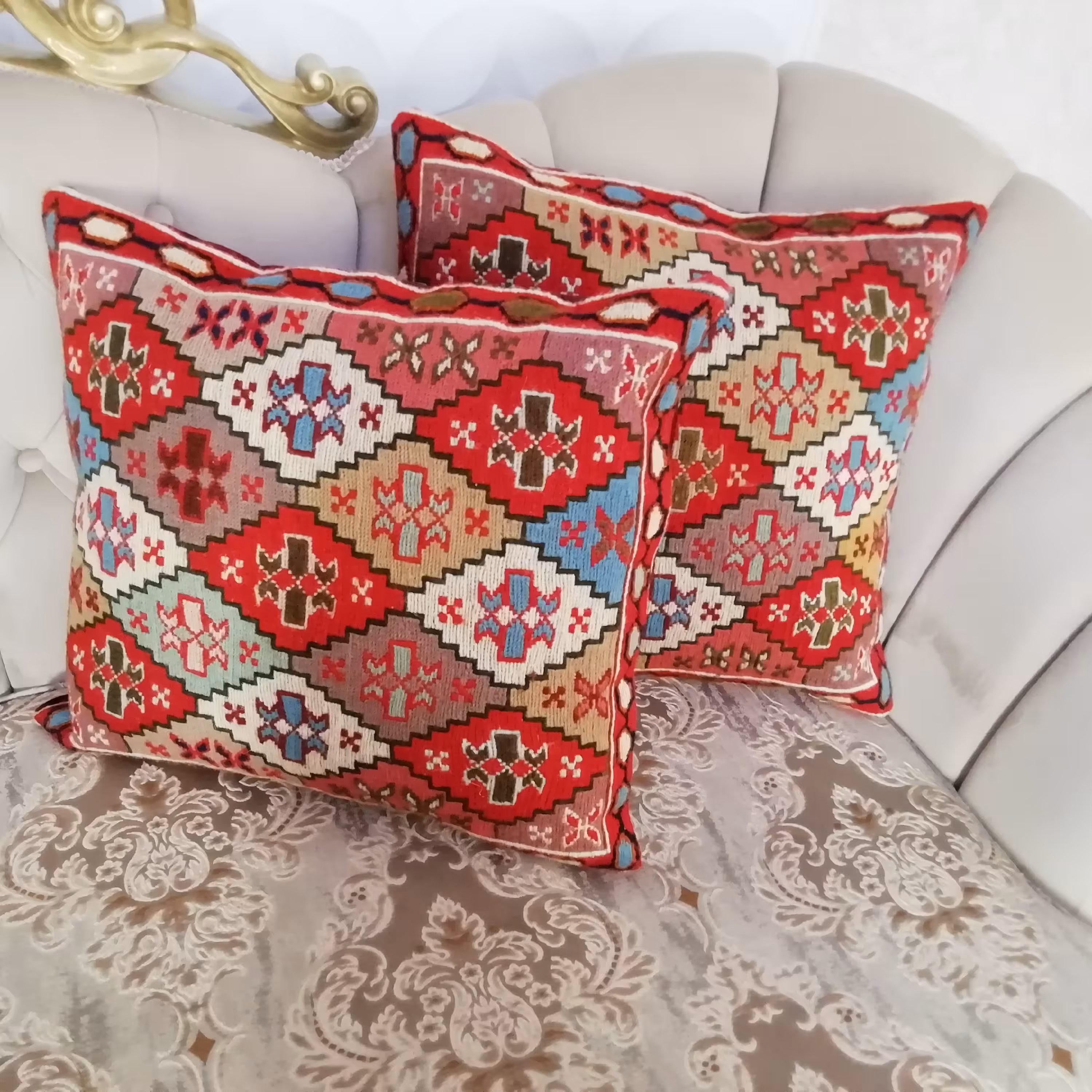 کوسن گلیم ورنی مرینوس دستبافت آذربایجان طرح قشقایی (50در50)