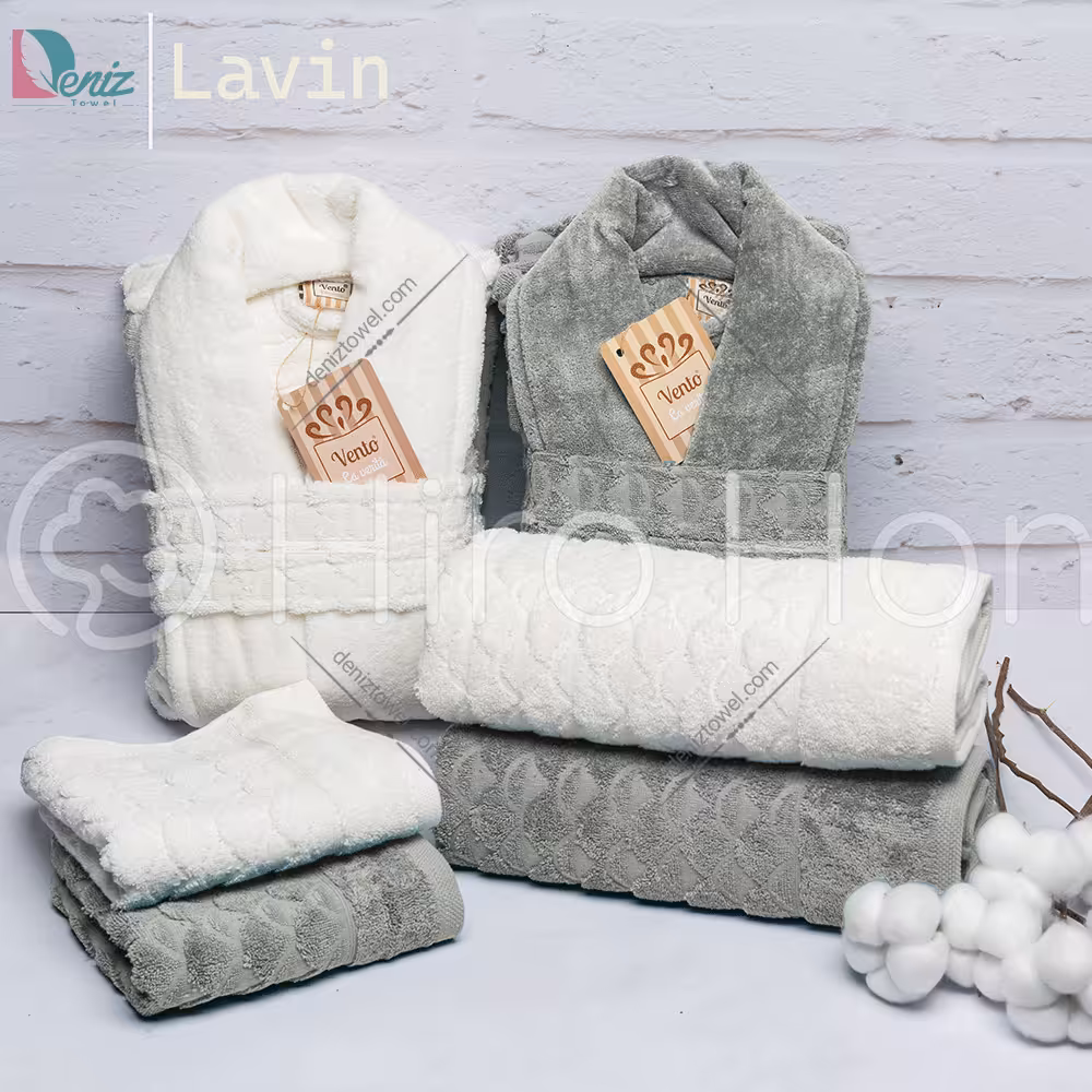 حوله ست دو نفره لاوین ونتو رنگ شیری و صدری