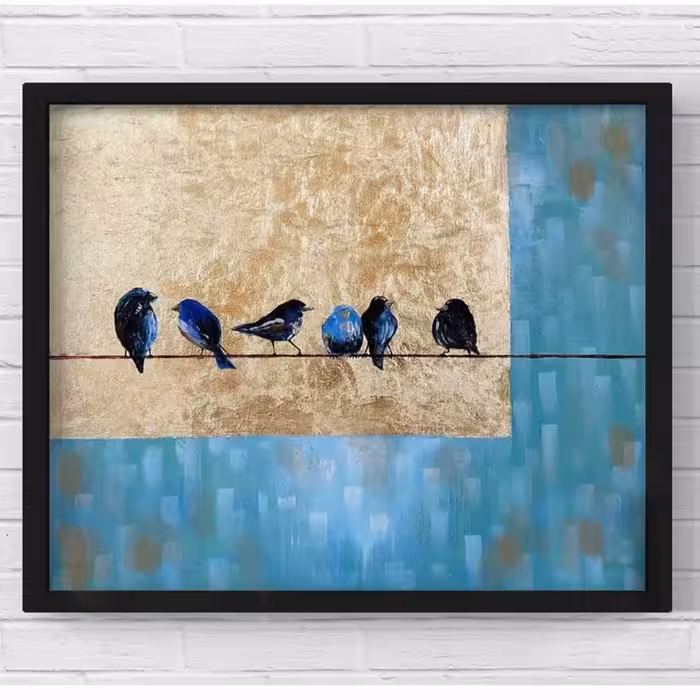 نقاشی پرنده های آبی