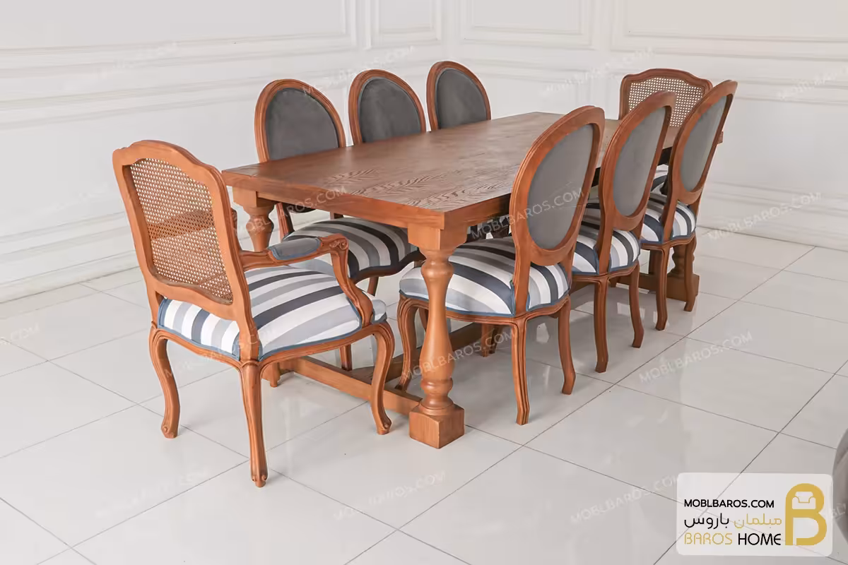 میز ناهارخوری 4 نفره تا 8 نفره کلاسیک مدل راشل کد 8