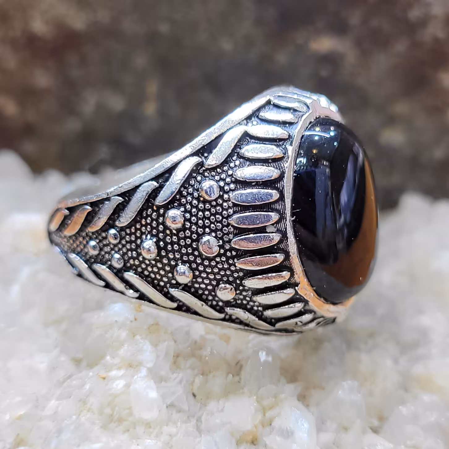 انگشتر مردانه نقره عقیق مشکی 