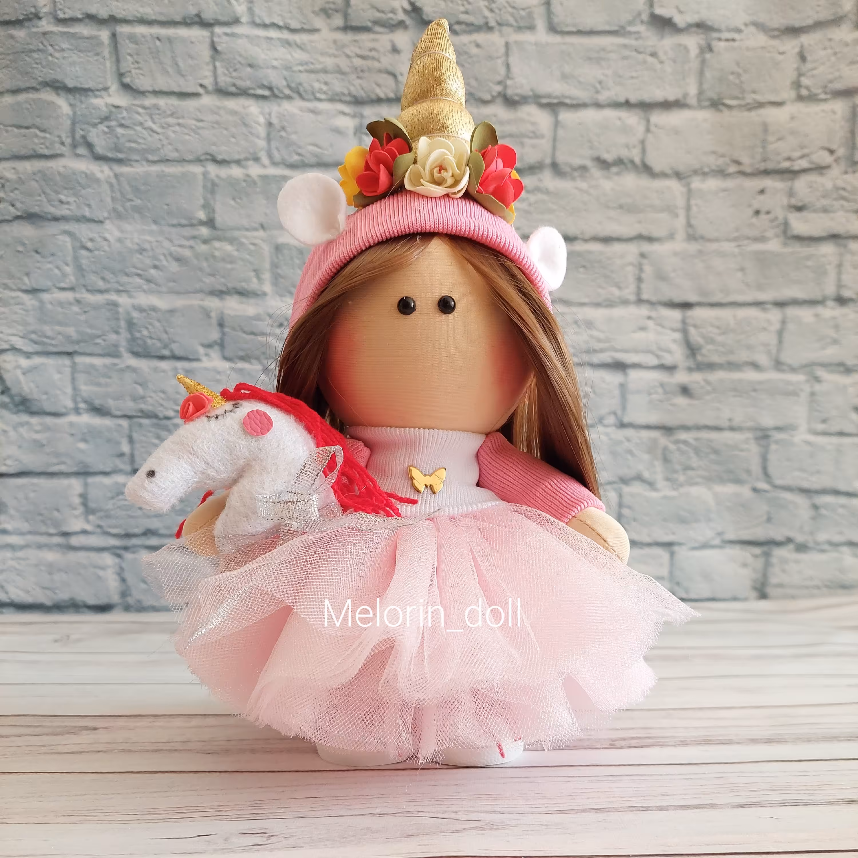 عروسک روسی اسب تک شاخ(یونیکورن) صورتی. 22سانتی