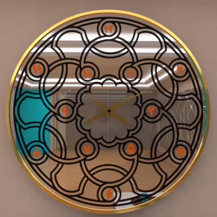 ساعت دیواری صفحه نقاشی پشت آیینه کار دست ورق طلا نقره